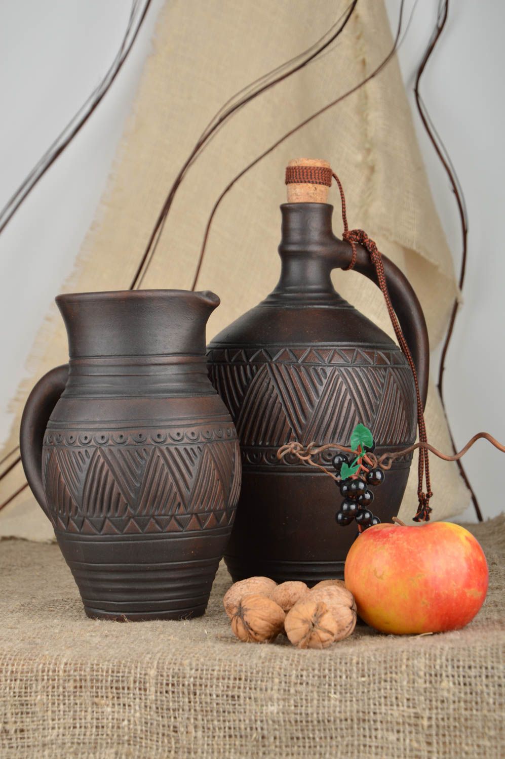 30 oz and 60 oz ceramic wine carafe and jug in dark brown color 5,31 lb  photo 1
