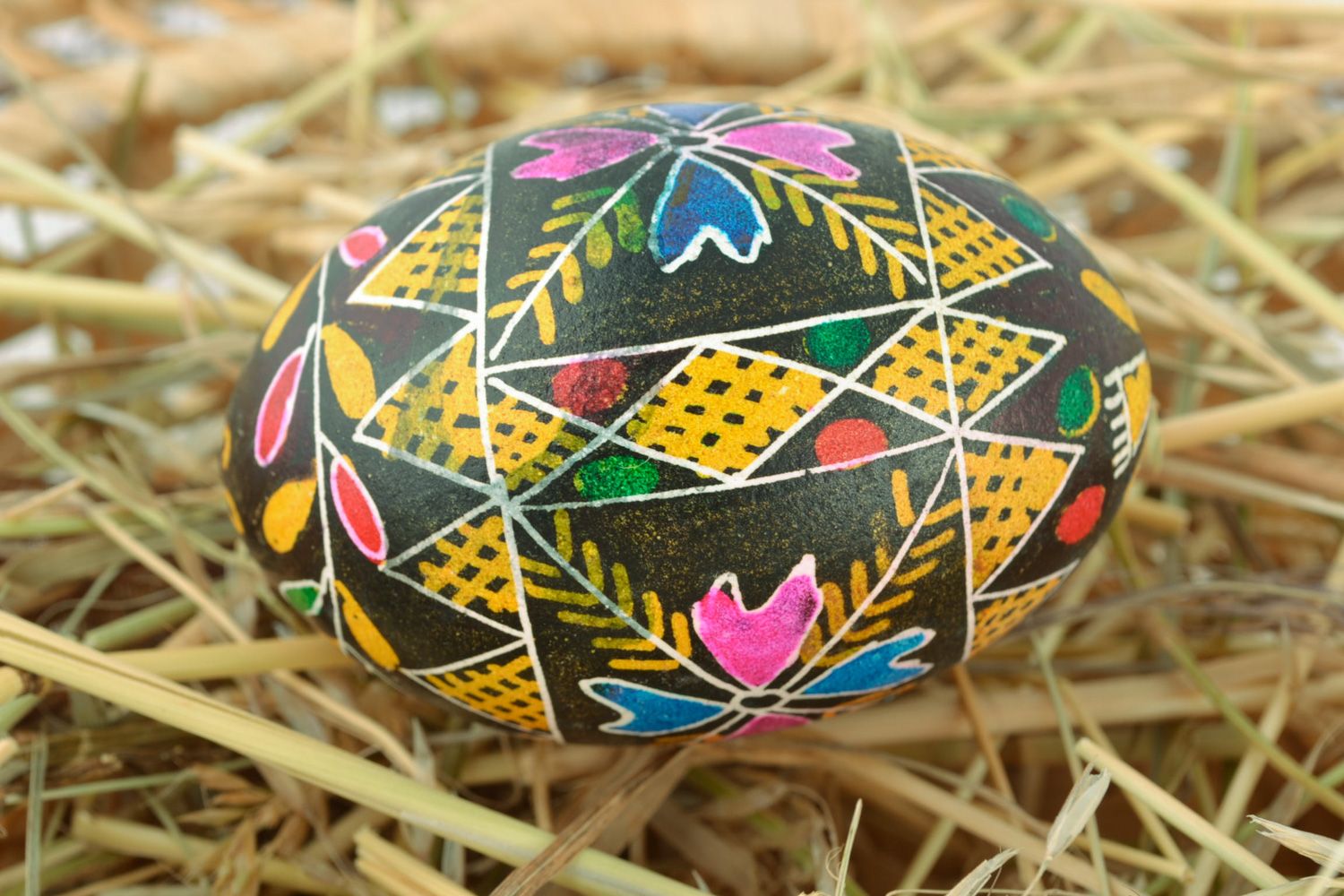 Handmade painted Easter egg with flowers photo 1