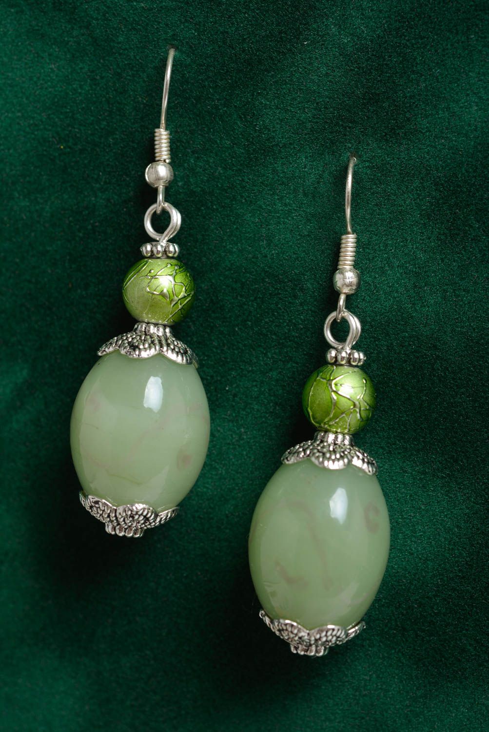 Long earrings with ceramic beads handmade designer accessory stylish jewelry photo 1