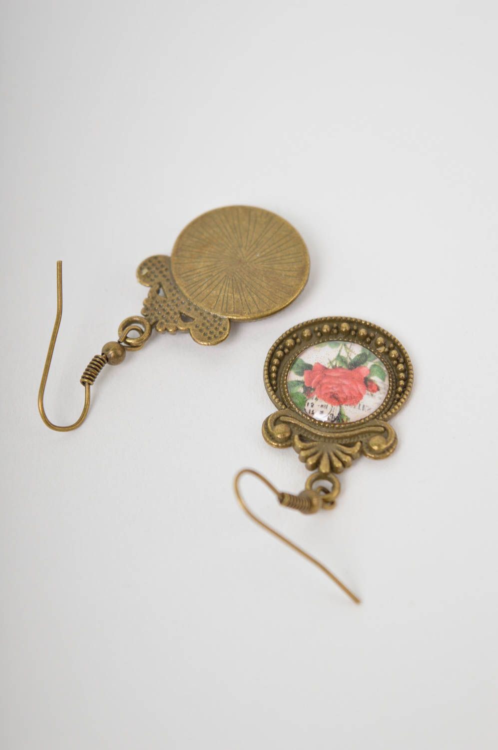Handmade Modeschmuck Ohrringe Geschenk für Frau Metall Schmuck mit Print Vintage foto 4