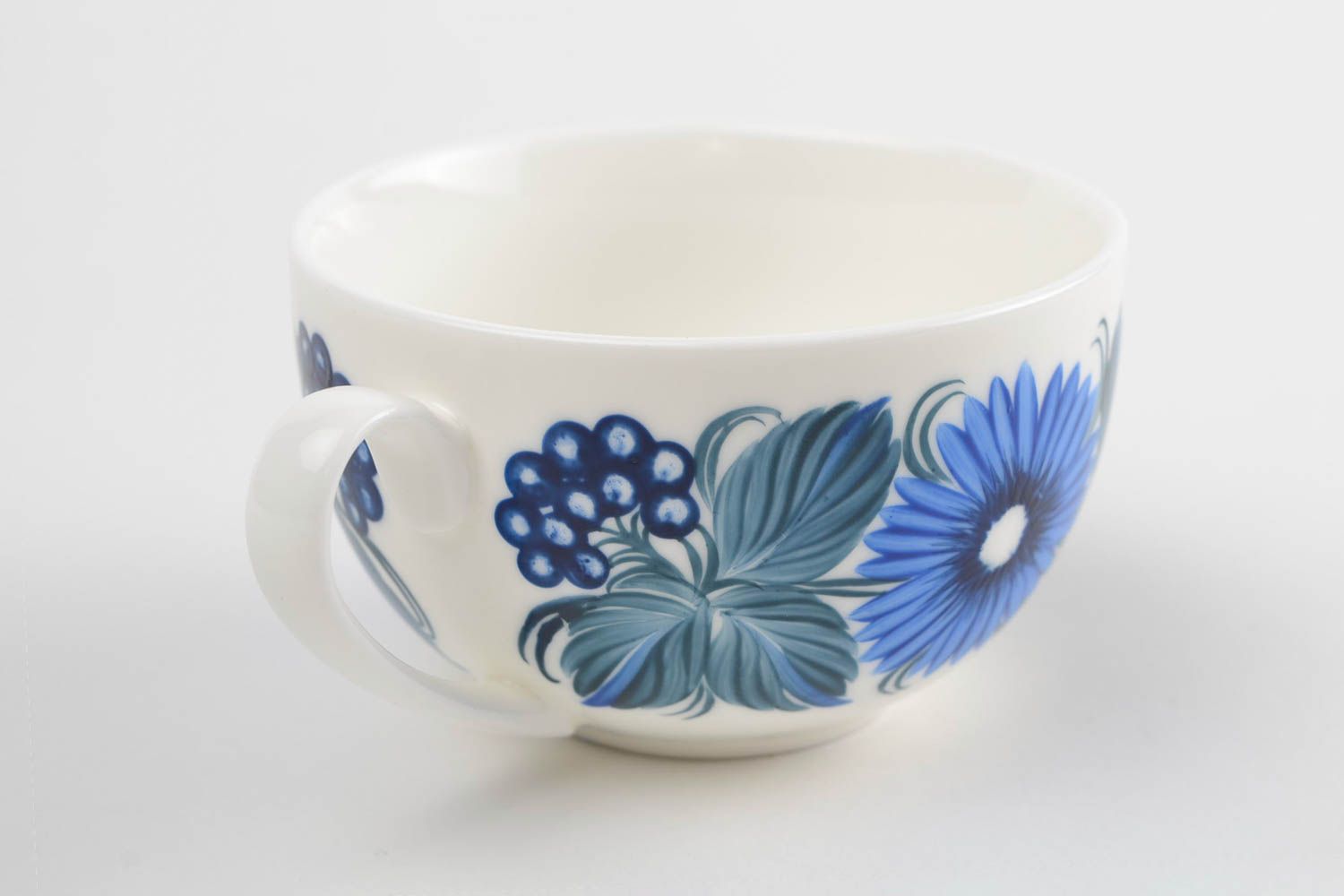 8 oz porcelain white tea cup with blue flowers pattern in Russian style photo 4