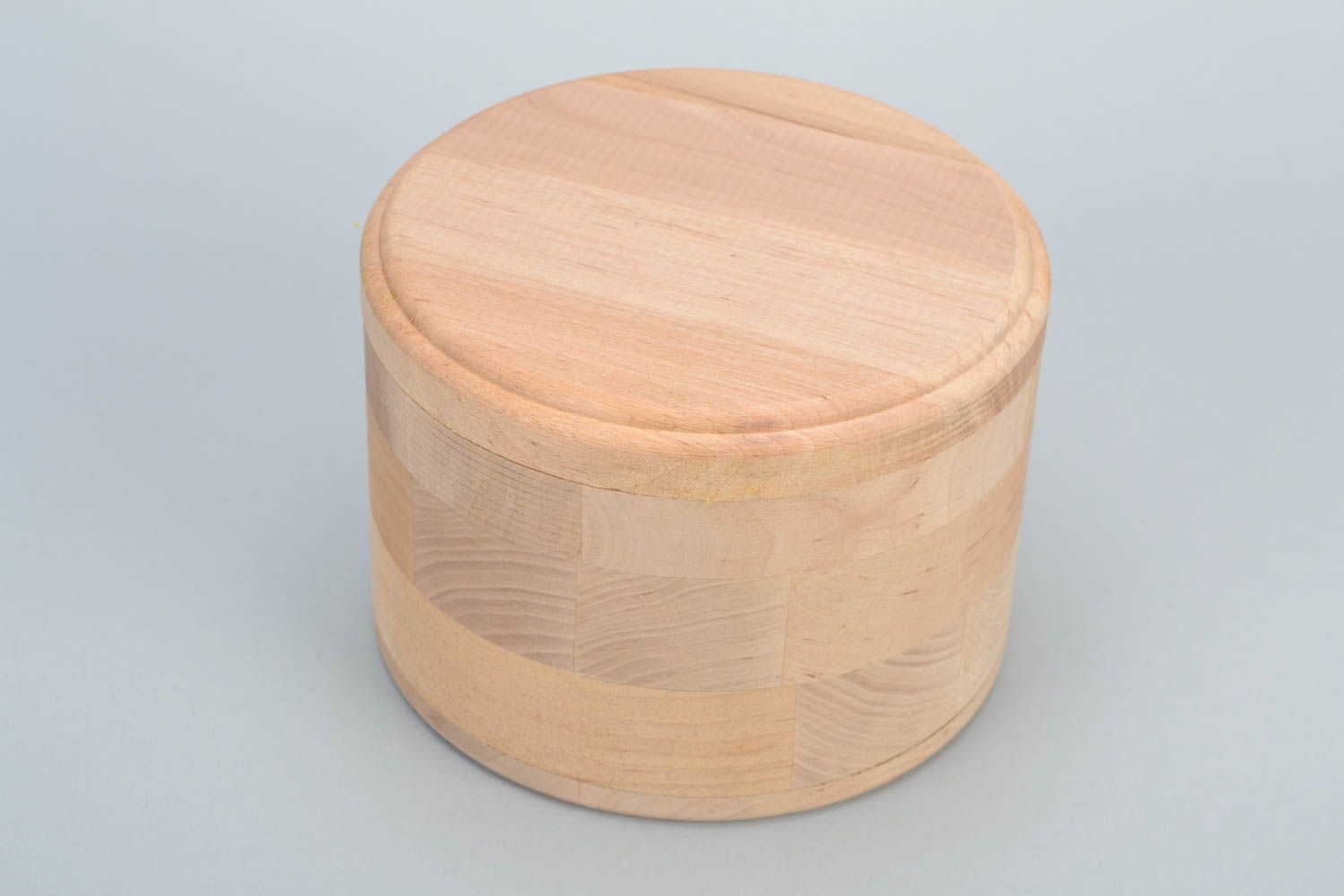 Boîte en bois brut claire ronde petite avec couvercle faite main à décorer photo 3
