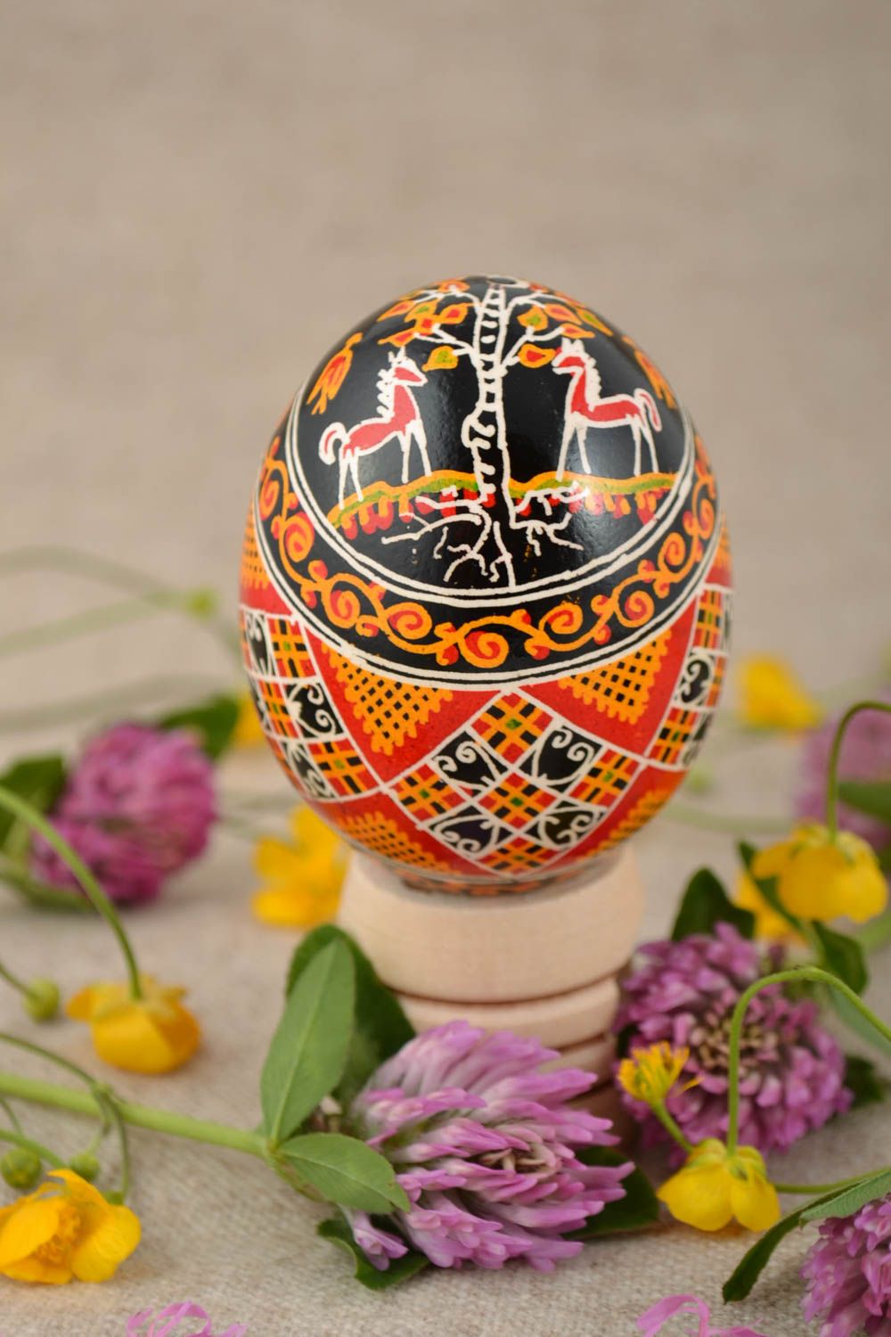 Beautiful small handmade painted Easter egg with Slavic symbolics photo 1