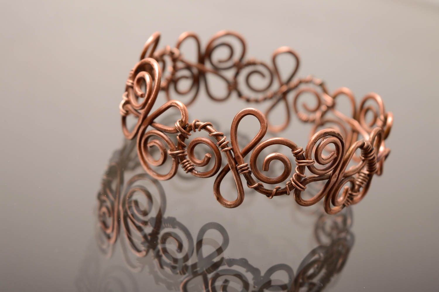 Wire wrap copper bracelet Geranium photo 2
