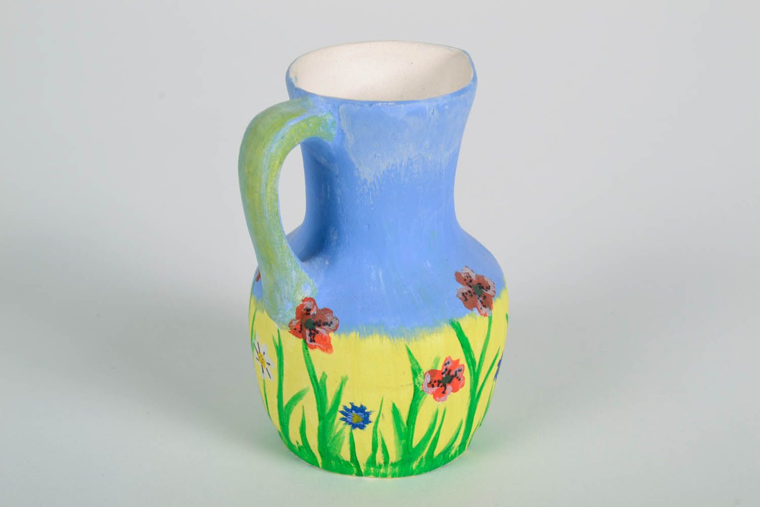 4 inches handmade hand-painted pitcher in floral décor 0,26 lb photo 4