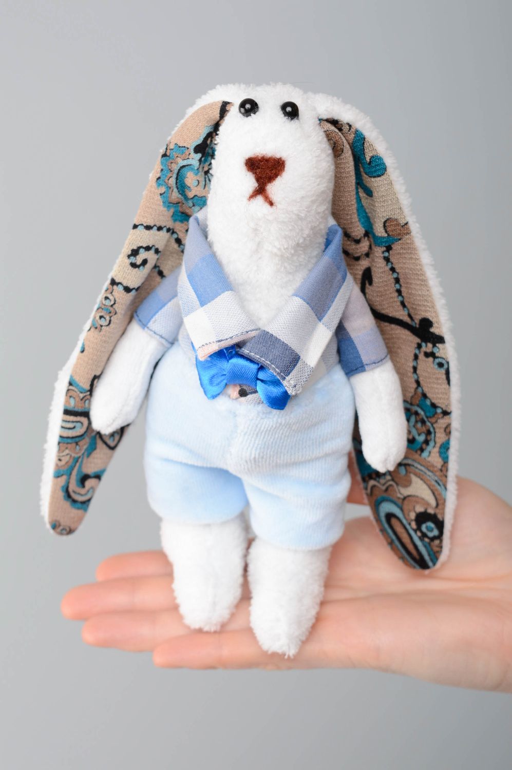 Handmade interior soft toy Rabbit in Blue photo 4