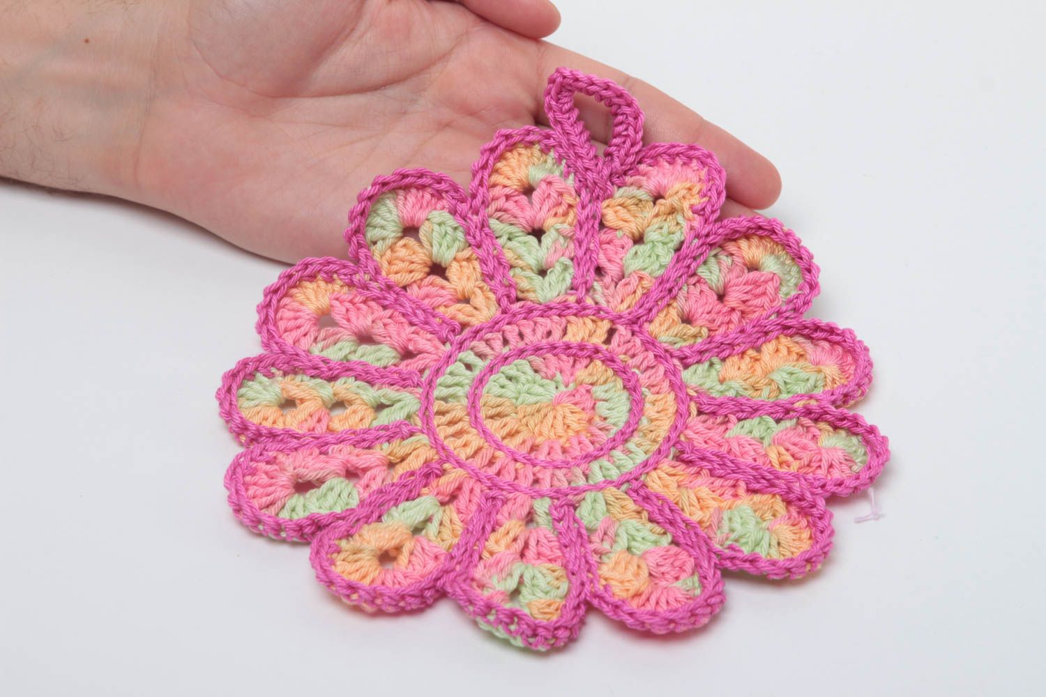 Manique au crochet faite main Textile de cuisine fleur rose Accessoire cuisine photo 5