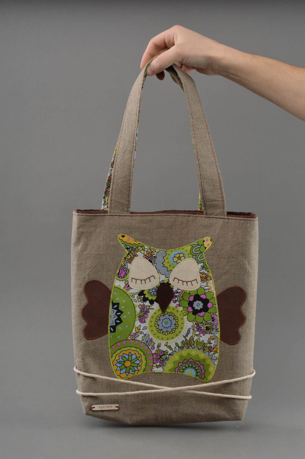 Homemade unusual textile shoulder bag with print for little and adult ladies photo 4
