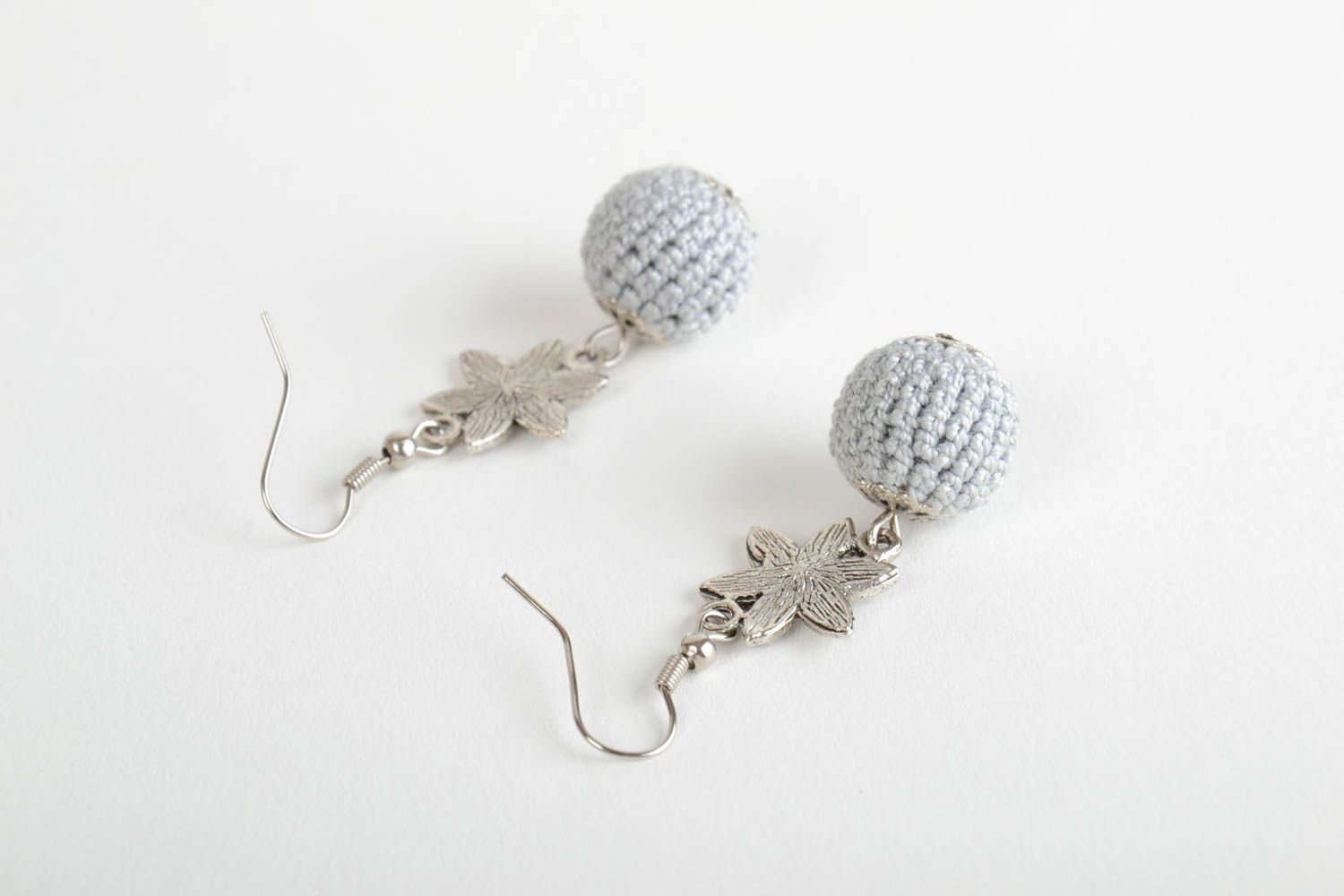 Handmade long designer bead earrings crocheted over with threads photo 4