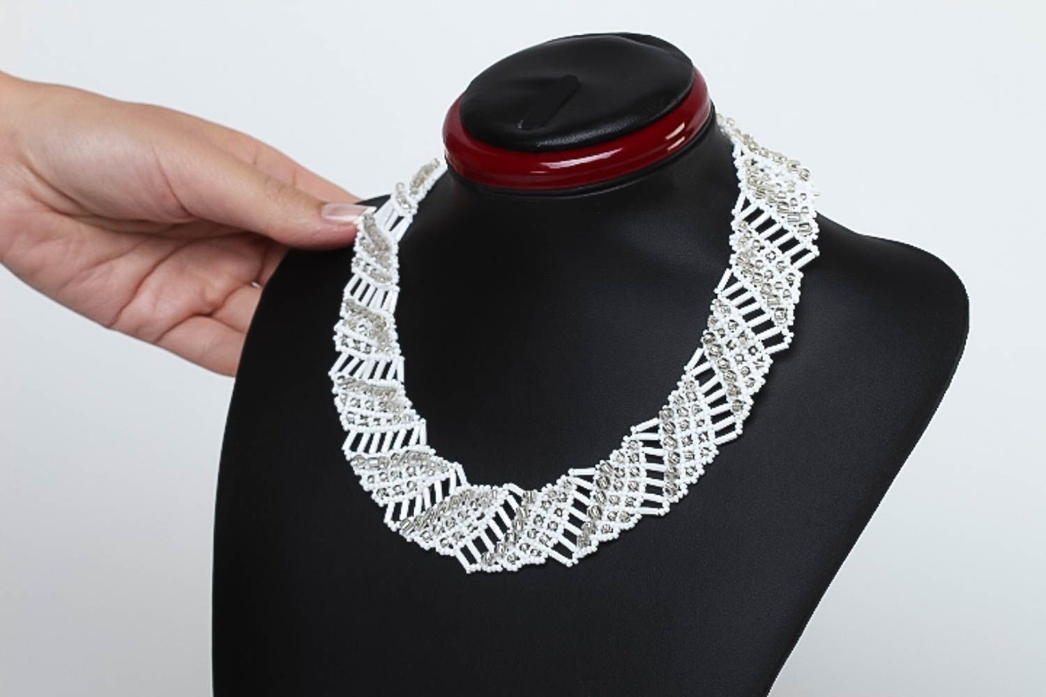 Damen Halskette in Weiß Schmuck Collier aus Glasperlen Geschenk für Frauen foto 5