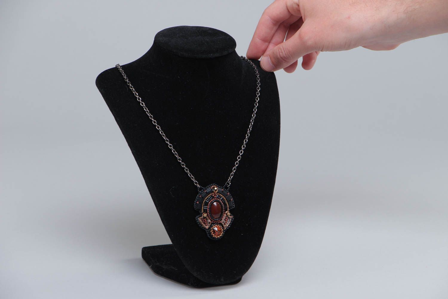 Beautiful handmade beaded neck pendant with cornelian and crystal Egypt photo 5