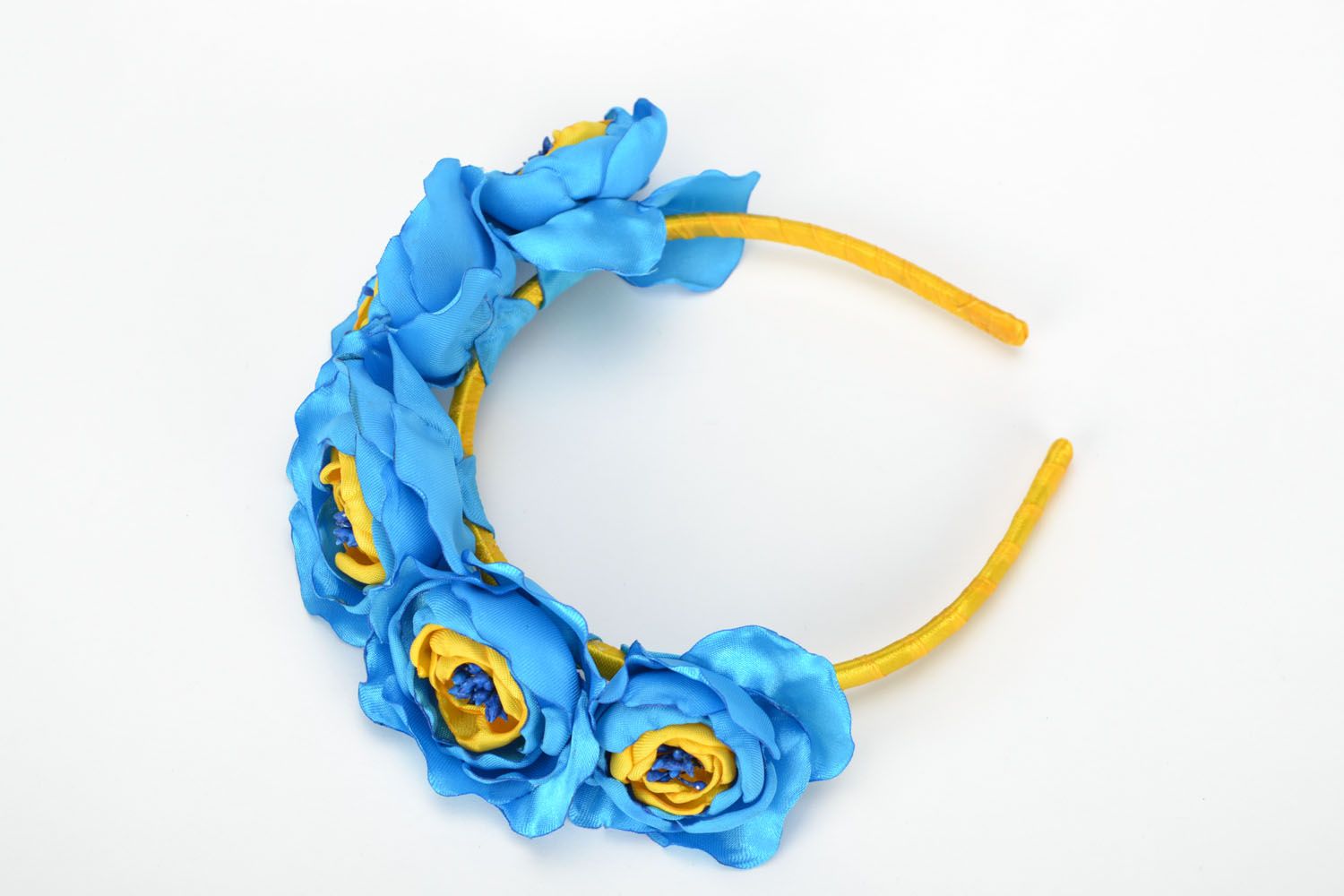 Grinalda de cabelo de flores Rosas azul-amarelos foto 3