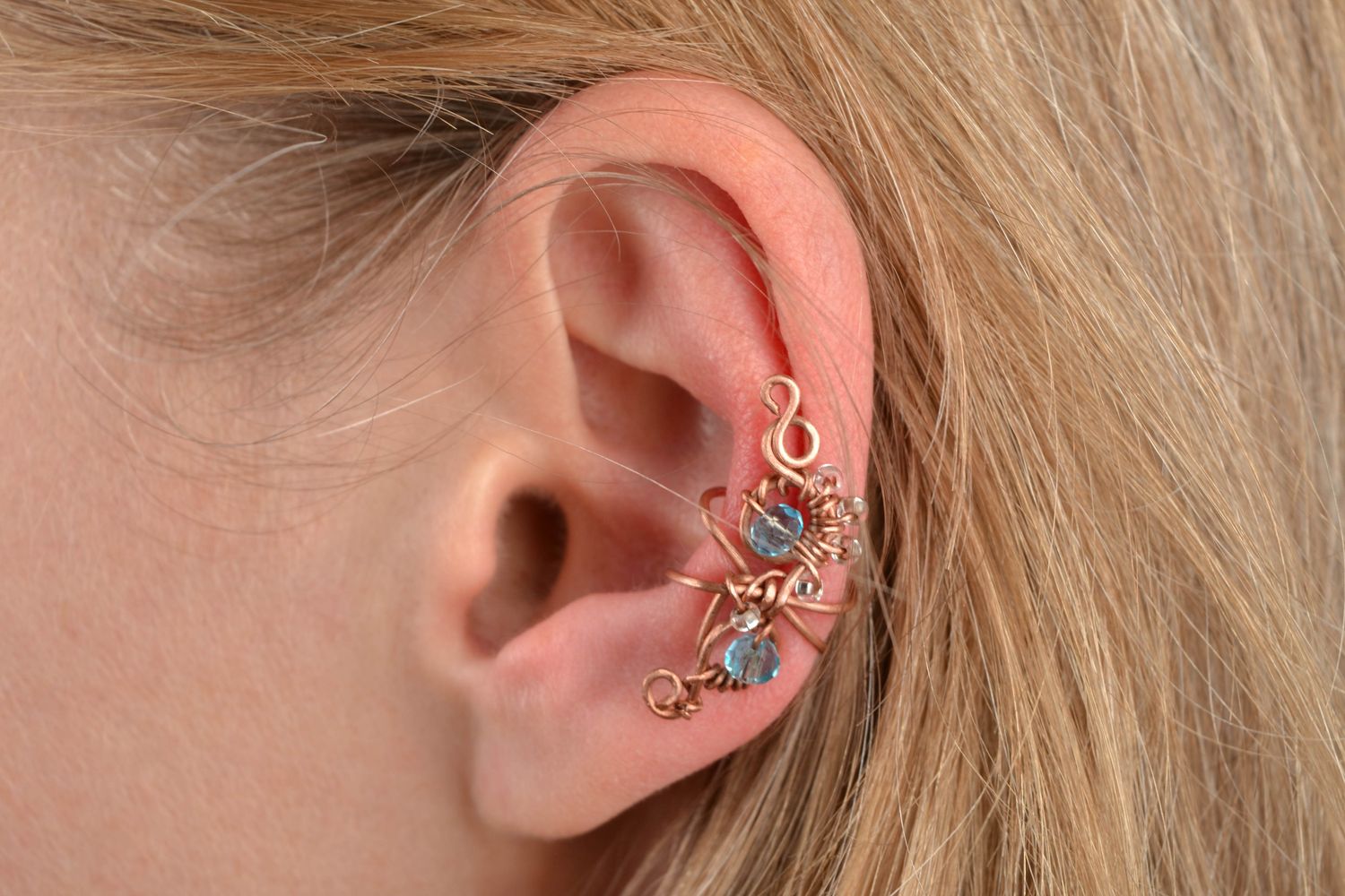 Wire wrap copper ear cuff with crystal photo 2
