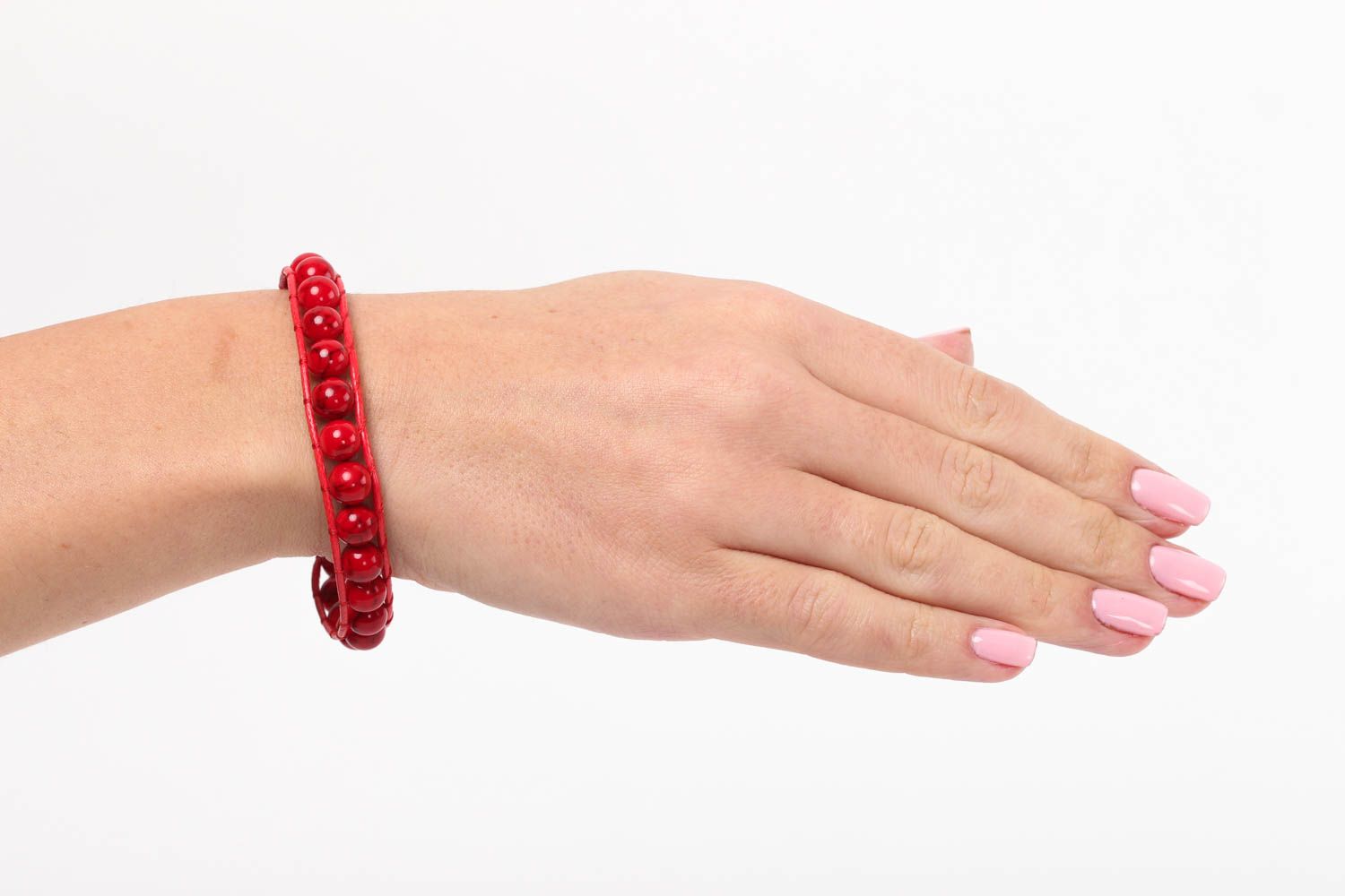 Bracelet en corail et cordon Bijou fait main rouge original Cadeau pour femme photo 5