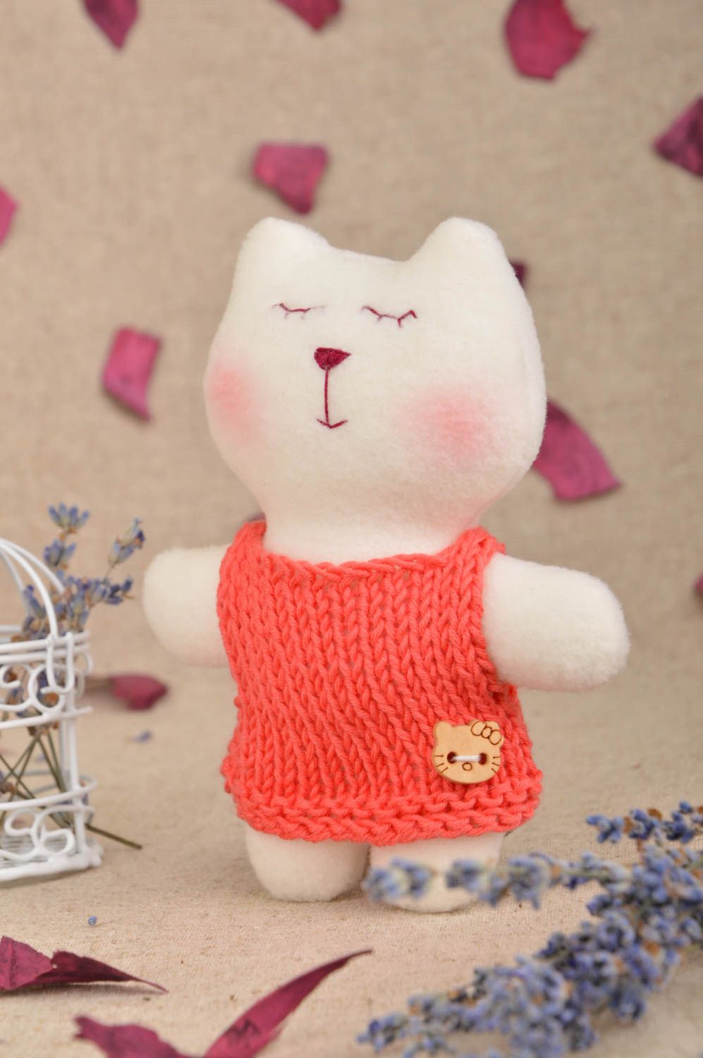 Handmade soft toy unusual textile cat beautiful cute souvenirs for kids photo 1