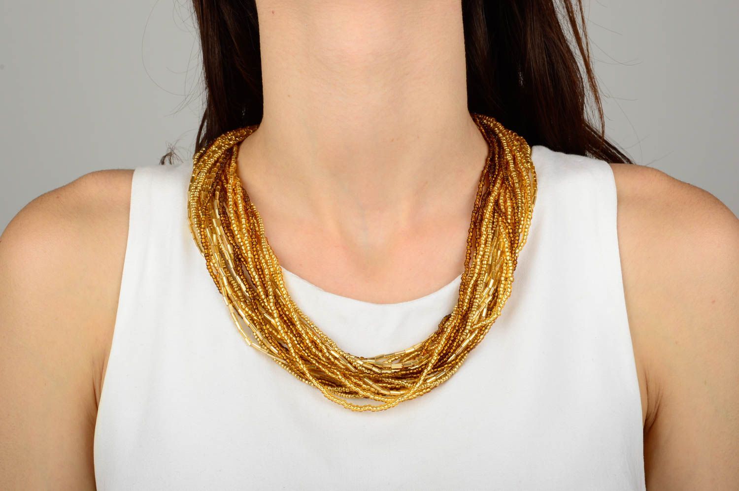 Колье из бисера украшение ручной работы ожерелье из бисера золото Эльдорадо фото 5