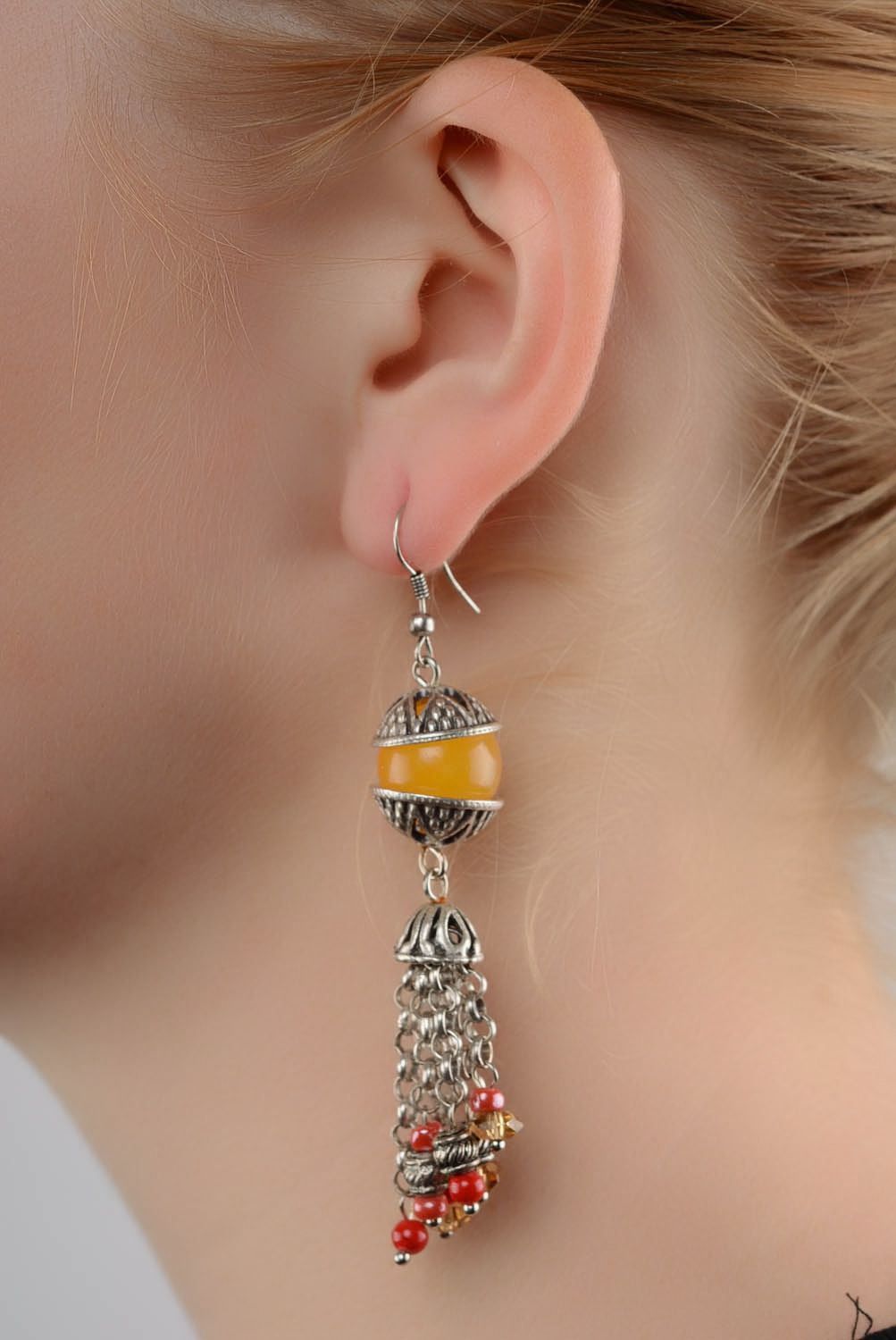 Boucles d'oreilles en métal avec cornaline et corail photo 4