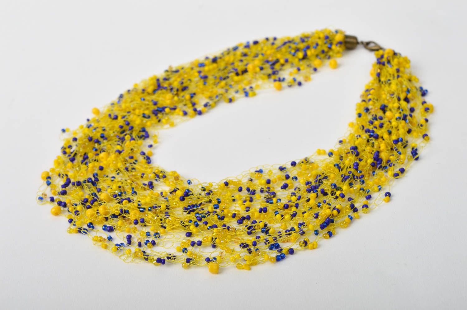 Handmade beaded necklace airy necklace yellow beaded necklace blue necklace   photo 5