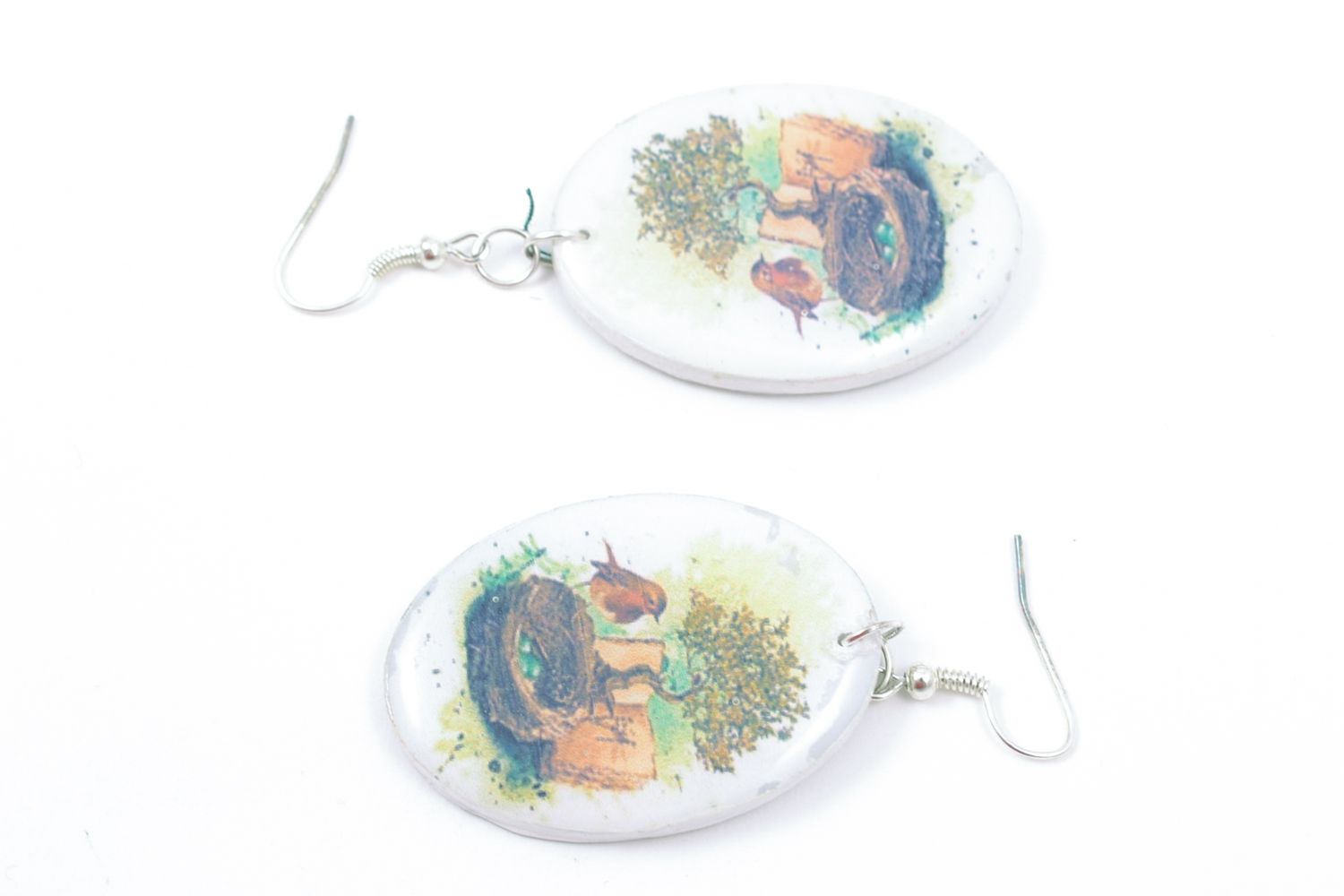 Decoupage oval earrings with drawing photo 3