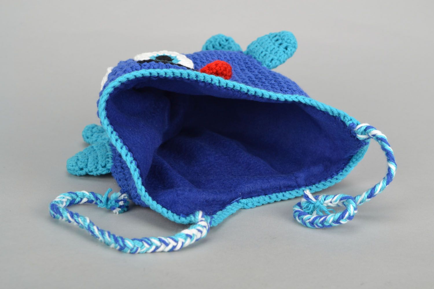 Bonnet tricoté à la main pour enfant bleu photo 3