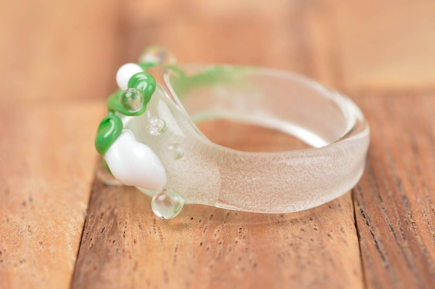 Кольцо ручной работы кольцо из стекла дизайнерское украшение цветы в росе фото 2