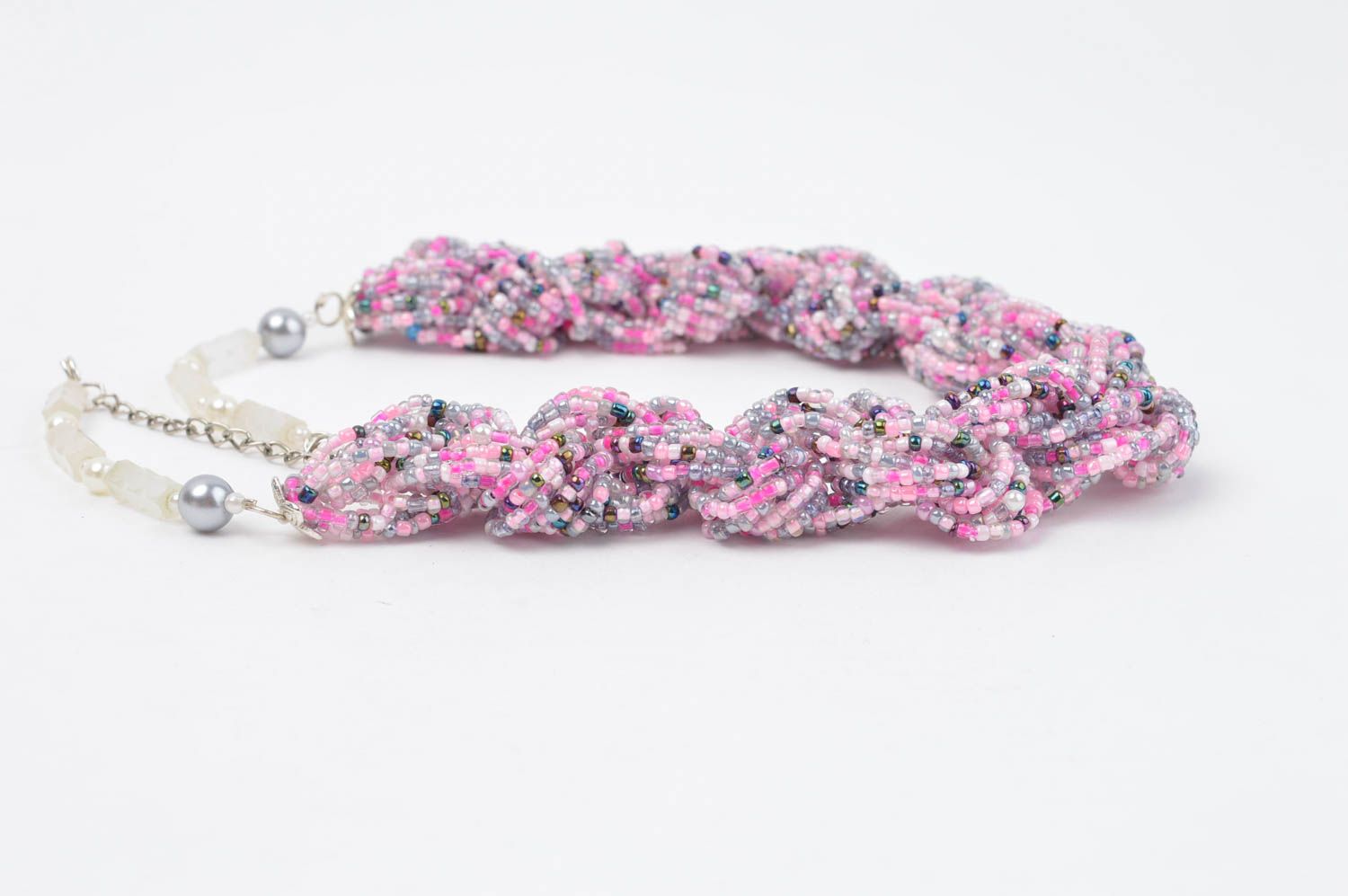 Колье из бисера украшение ручной работы ожерелье из бисера розовое нарядное фото 2