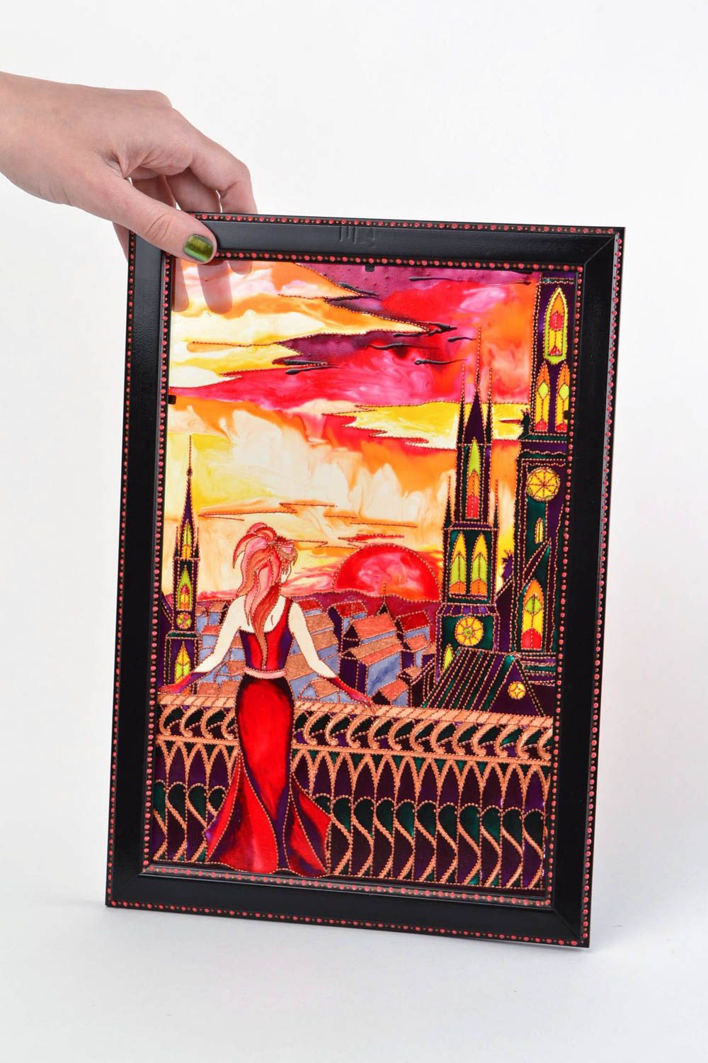 Beautiful handmade designer stained glass wall panel in frame  photo 2
