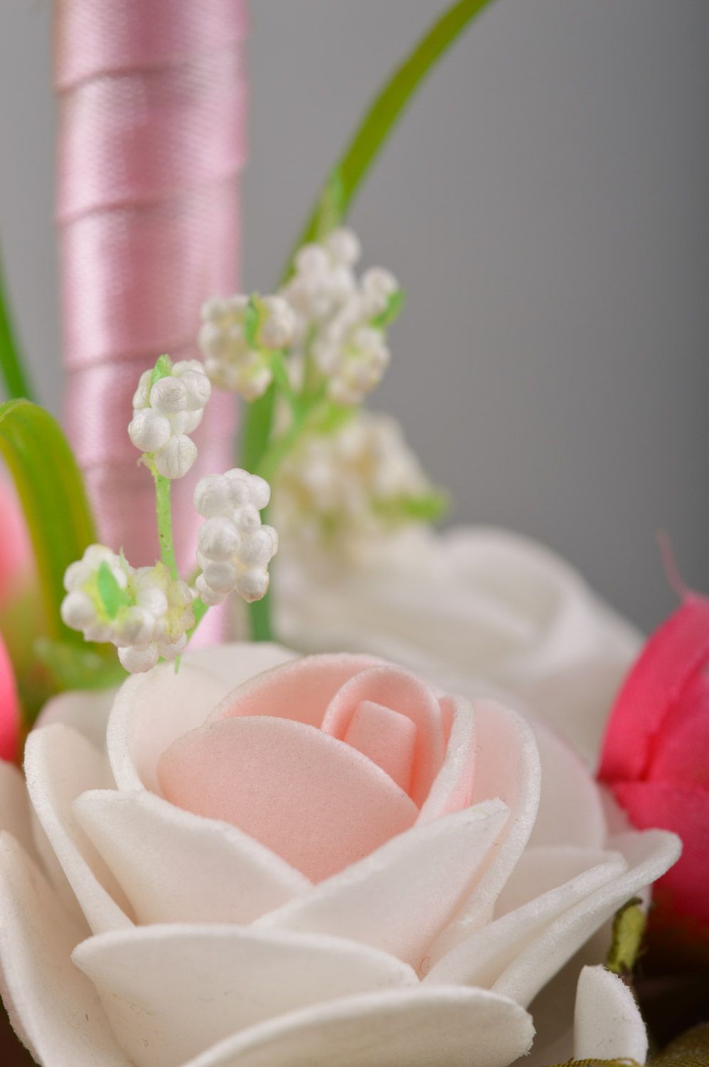 Arbre topiaire décoratif en tulle et dentelles fait main avec roses en papier  photo 4