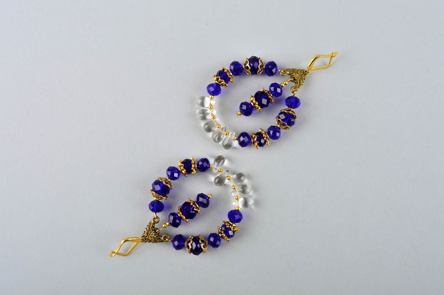 Handmade blue beaded earrings elegant accessories designer cute earrings photo 5