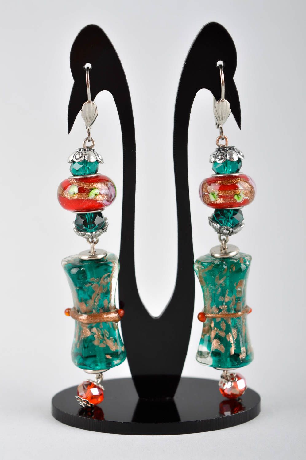 Lange handgemachte Ohrringe Künstler Schmuck aus Glas Juwelier Modeschmuck foto 2