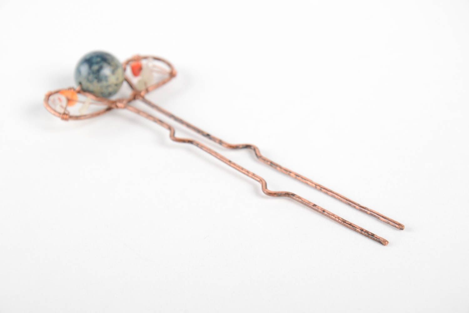Handmade Haarnadel mit Perle aus Stein Kupfer Schmuck Accessoire für Haare  foto 5