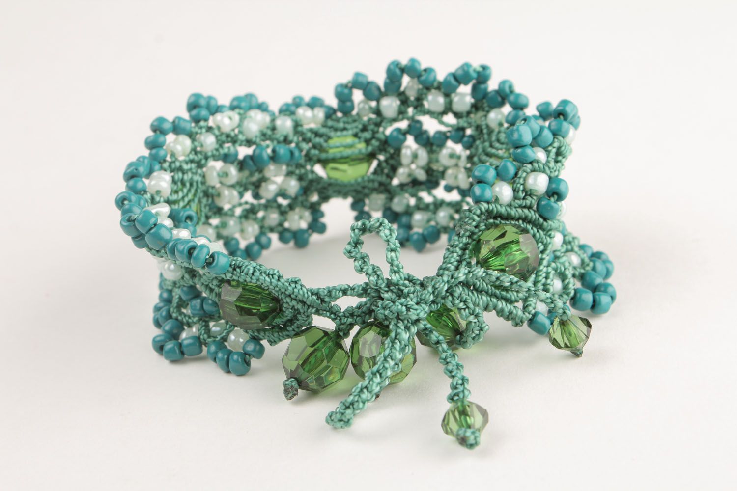 Woven bracelet with beads Blue Lagoon photo 3