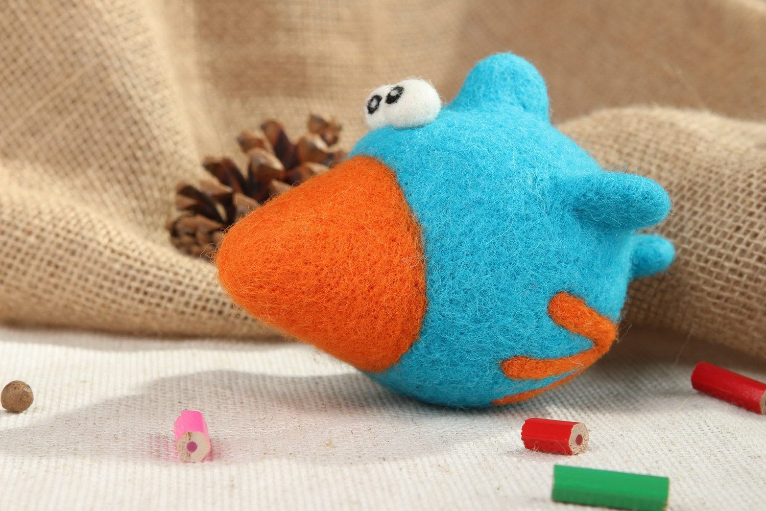 Poupée jouet en laine nunofelting Oiseau bleu photo 5