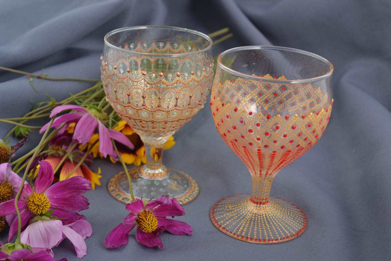 Handmade glass designer glass wine glass unusual souvenir painted glass photo 1