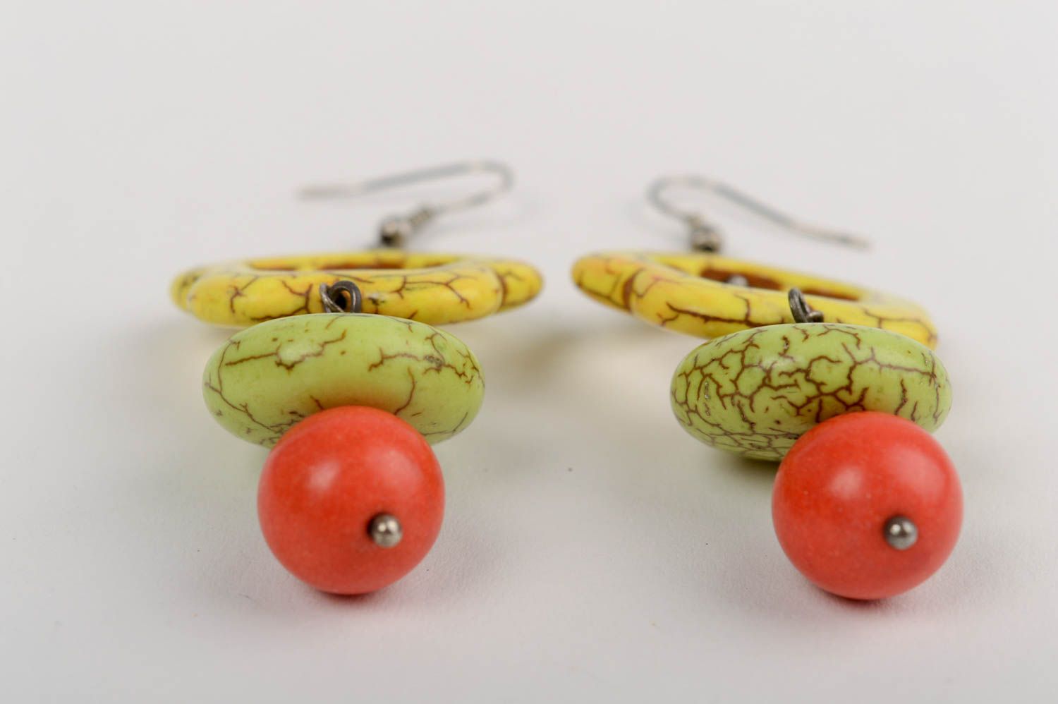 Earrings with howlite stone charms handmade bright female stylish accessory  photo 3