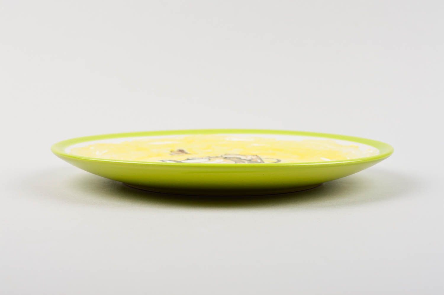 Flacher Teller handgeschaffen Keramik Teller stilvoll Deko Accessoire gelb foto 4