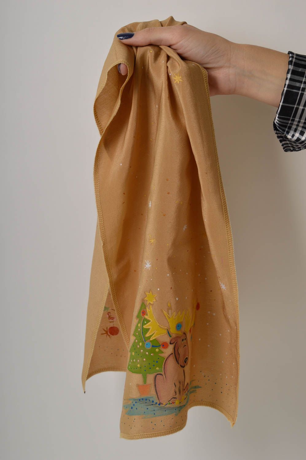 Шарф ручной работы женский шарф легкий шелковый шарф коричневый с лосем фото 1