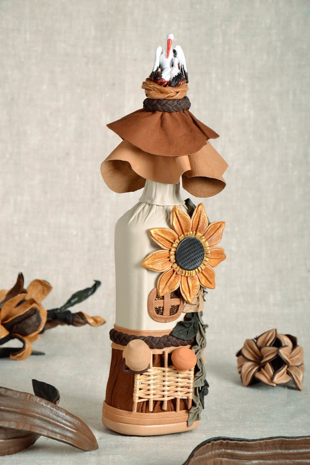 Bottiglia decorativa fatta a mano bottiglia rivestita con cuoio idea regalo foto 1