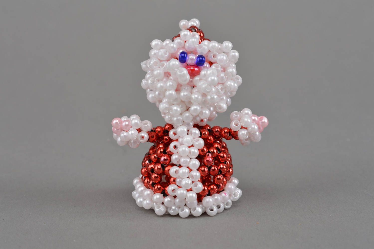 Miniature homemade designer collectible beaded figurine of Santa Claus for decor photo 3