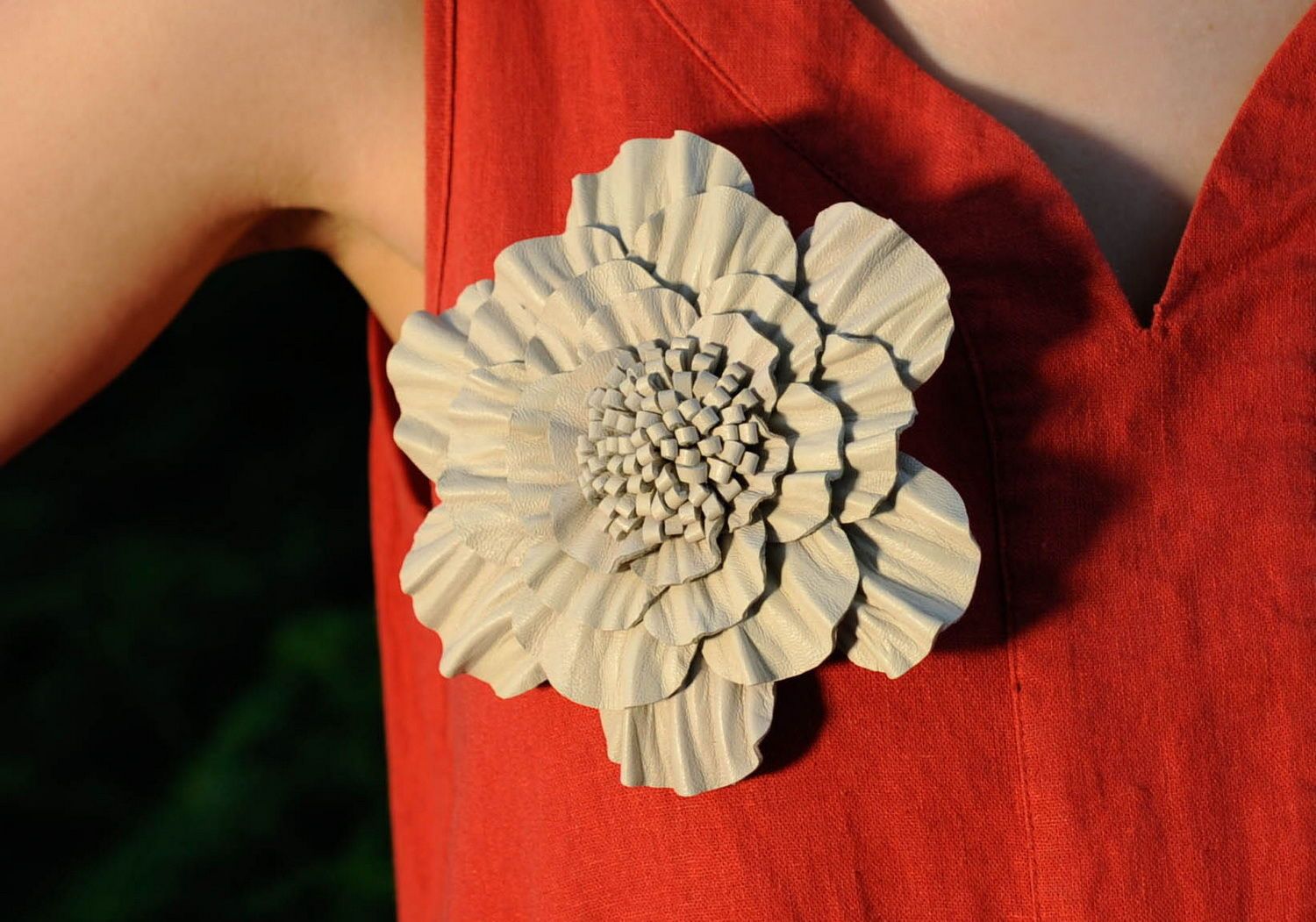 Bright brooch made ​​of natural leather Flower photo 4