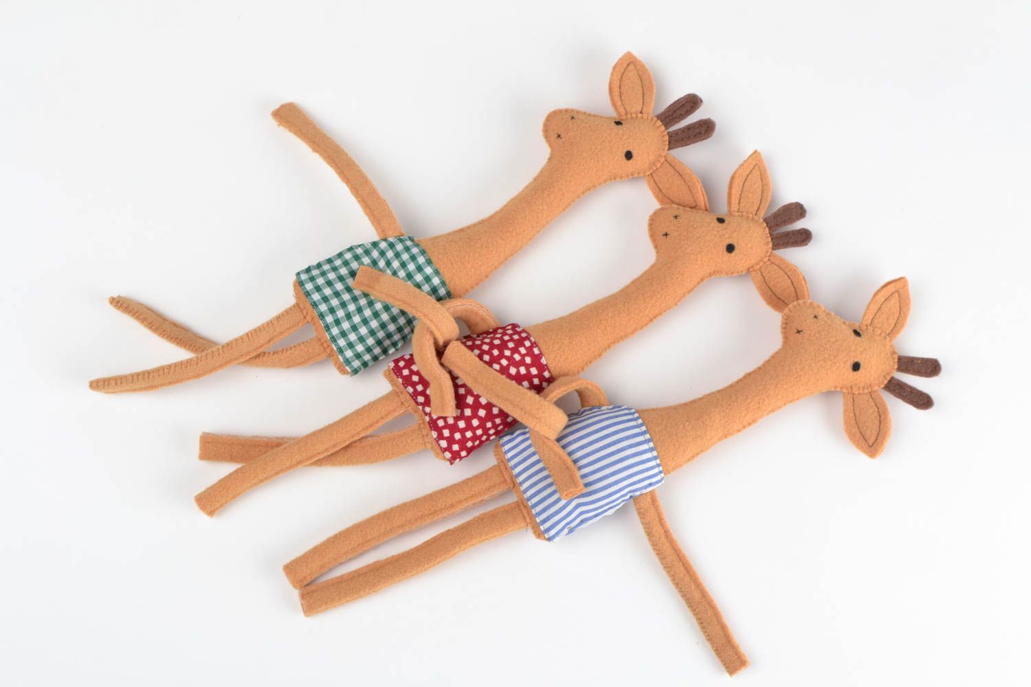 Unusual handmade felt fabric soft toys set 3 pieces Giraffes for kids and decor photo 1