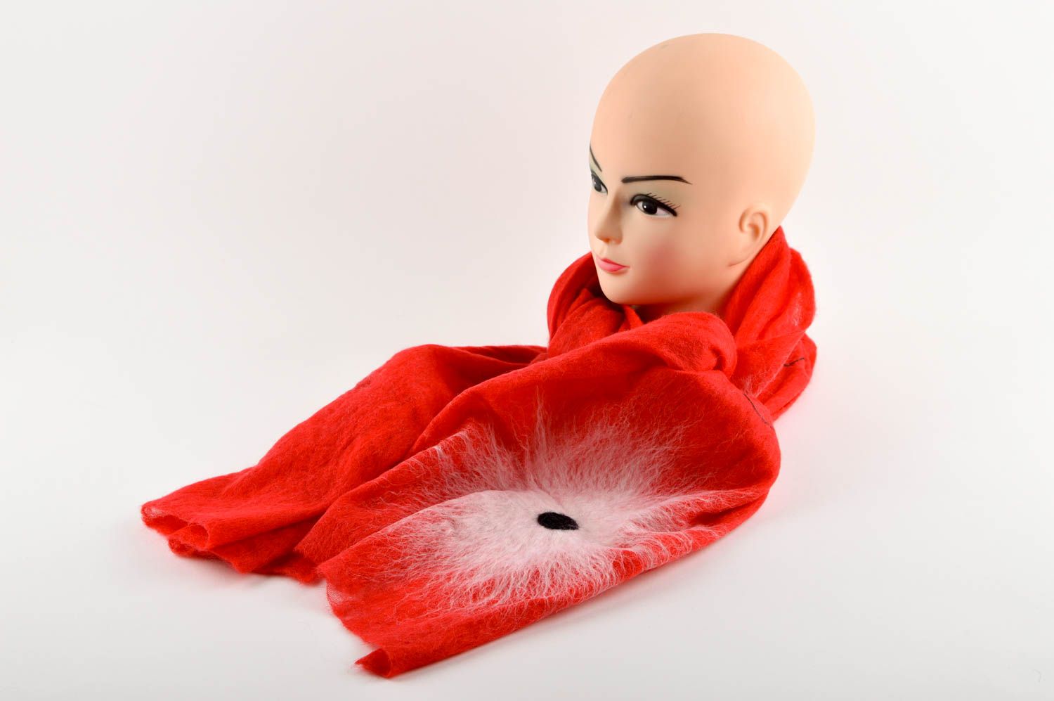 Шерстяной шарф красный яркий шарф ручной работы шарф под плащ с узорами фото 1