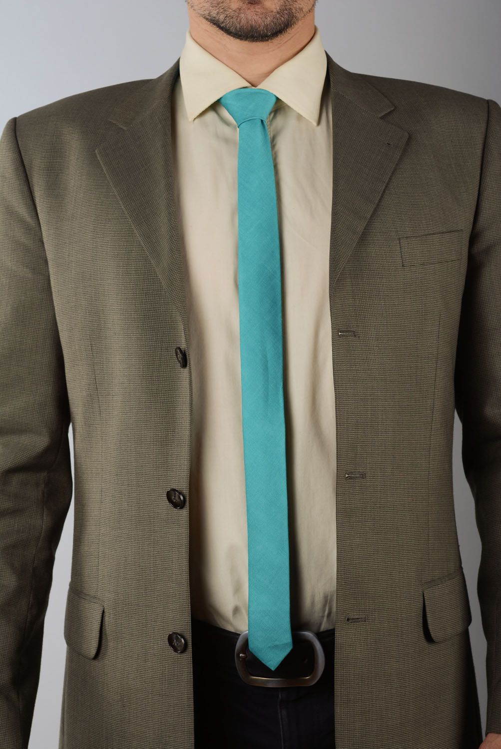 Cravate en lin bleue faite main photo 1