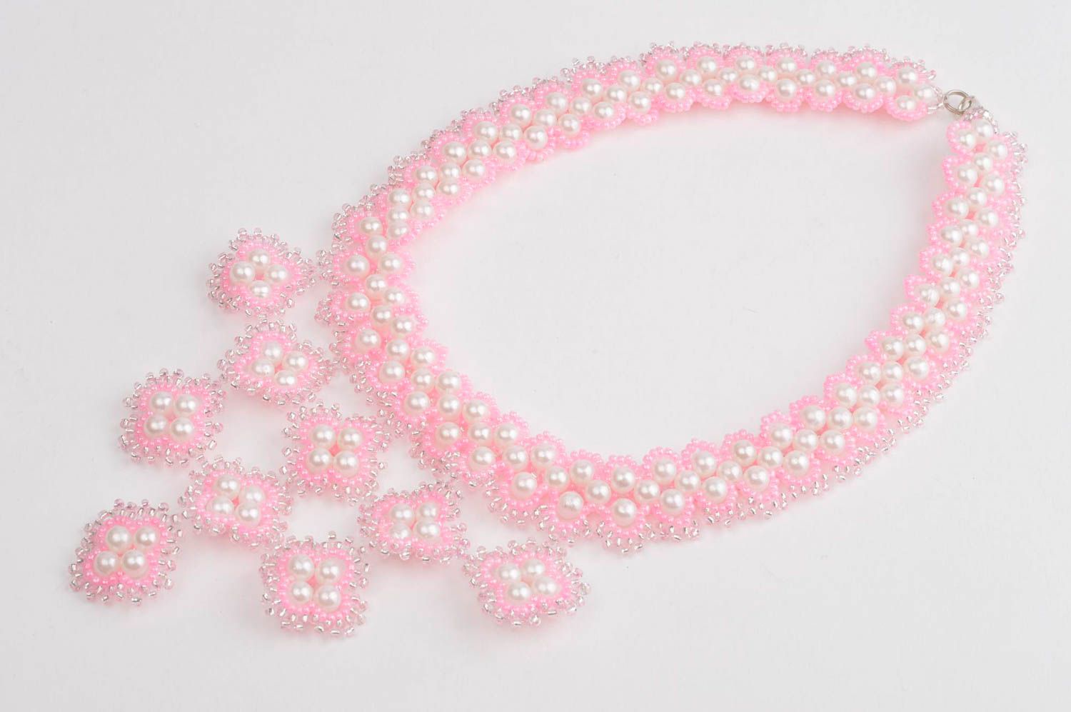 Collar hecho a mano de abalorios color rosa regalo original collar de moda foto 3