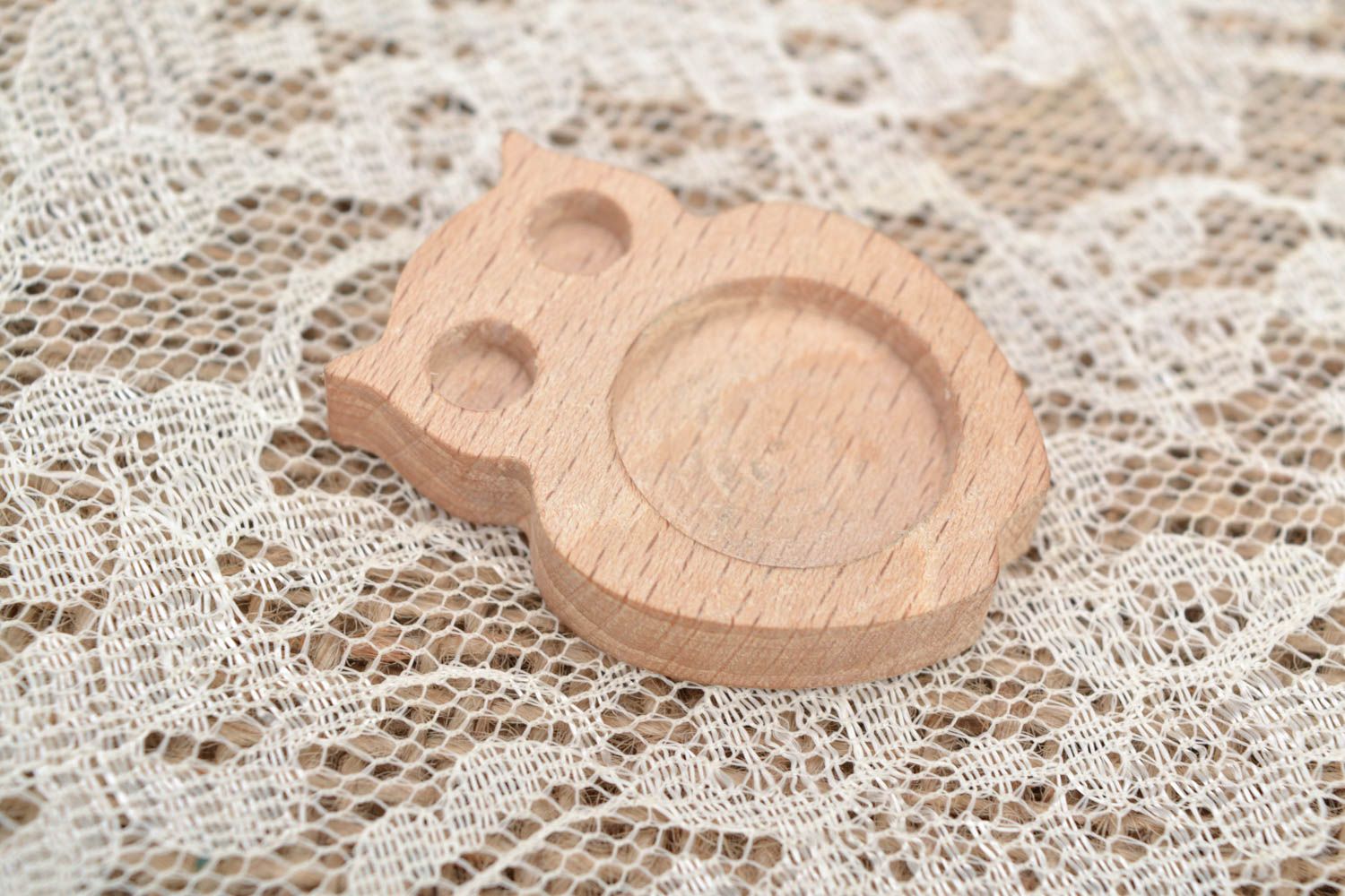 Fornitura para bisutería de madera artesanal para crear broche lechuza foto 4