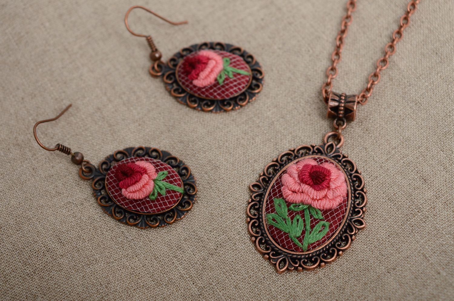 Unusual pendant with embroidery on long chain photo 5
