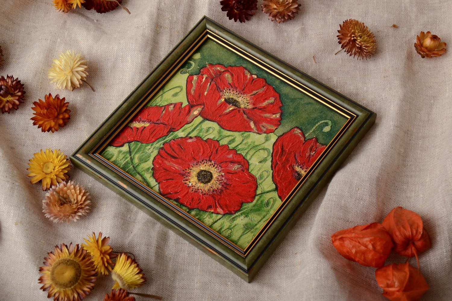 Decoupage Gemälde mit Mohnblumen foto 1