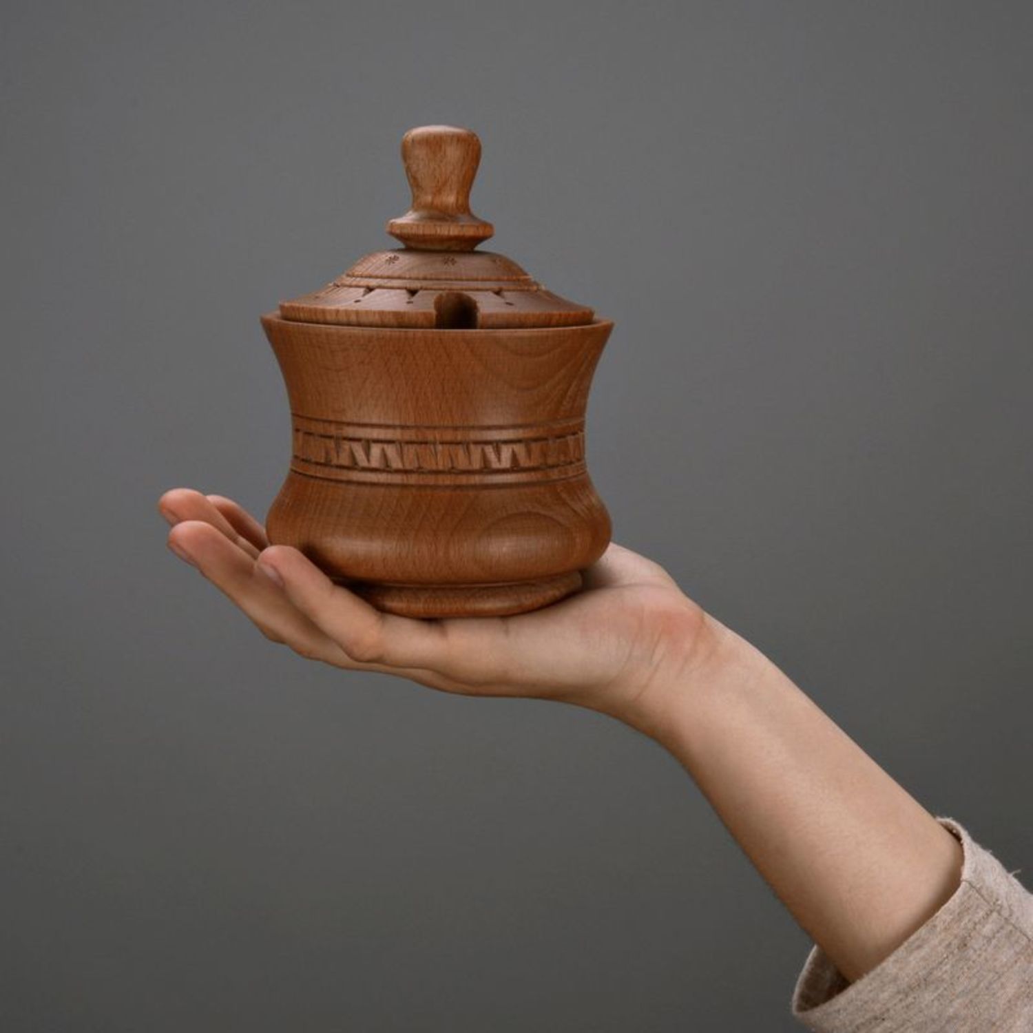 Wooden handmade 10 oz honey pot with lid 0,7 lb photo 2
