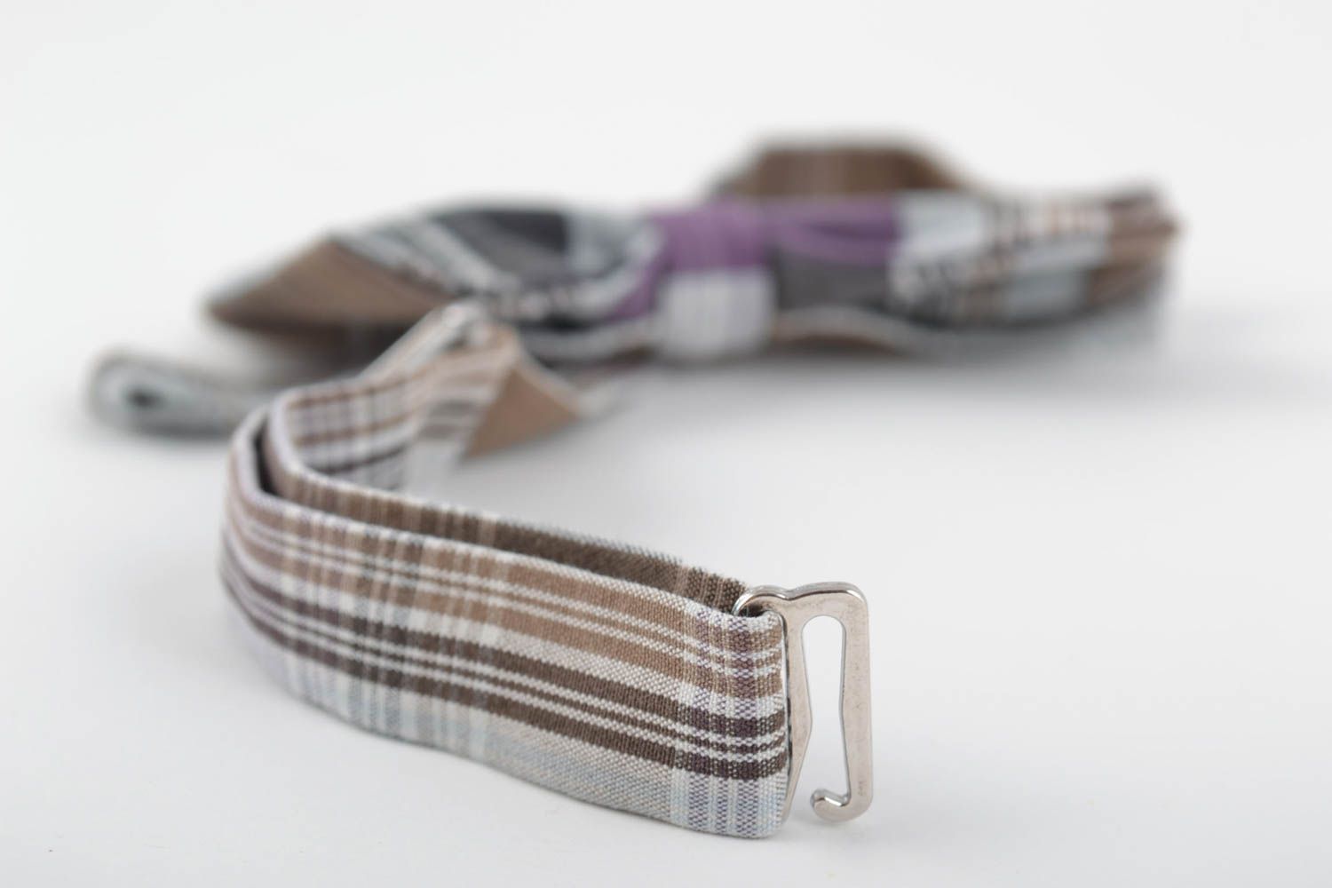 Текстильный галстук-бабочка ручной работы для мужчин и женщин в крупную клетку фото 5