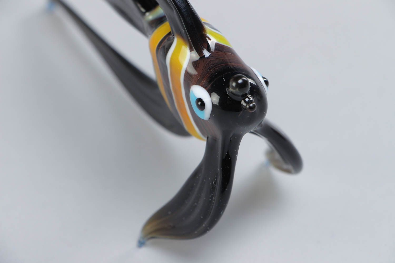Handmade collectible lampwork glass miniature animal figurine of black fish photo 3